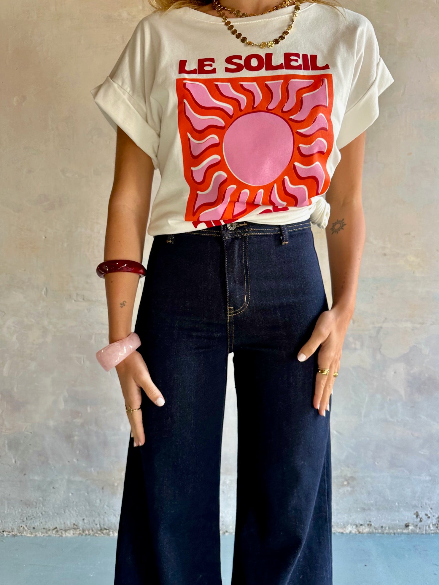 Jeans wide leg tiro alto