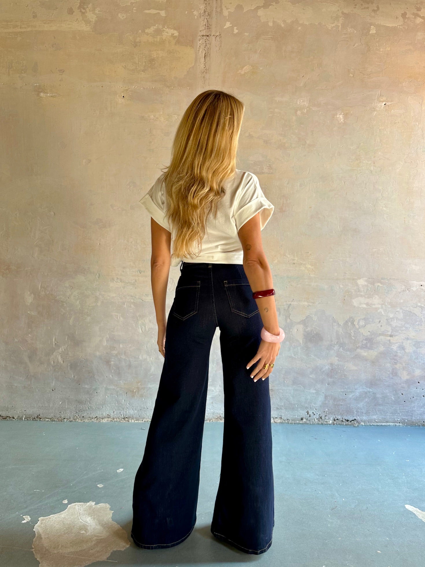 Jeans wide leg tiro alto