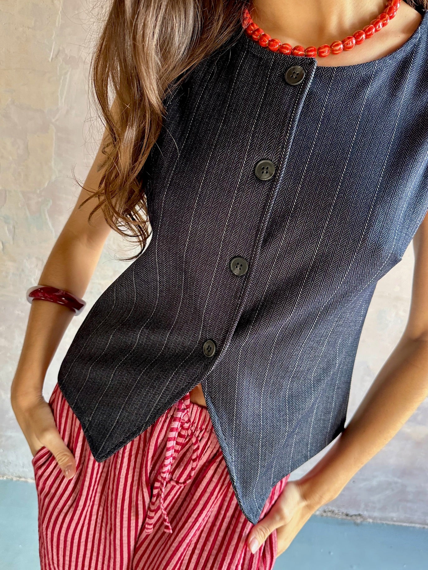 Chaleco efecto denim