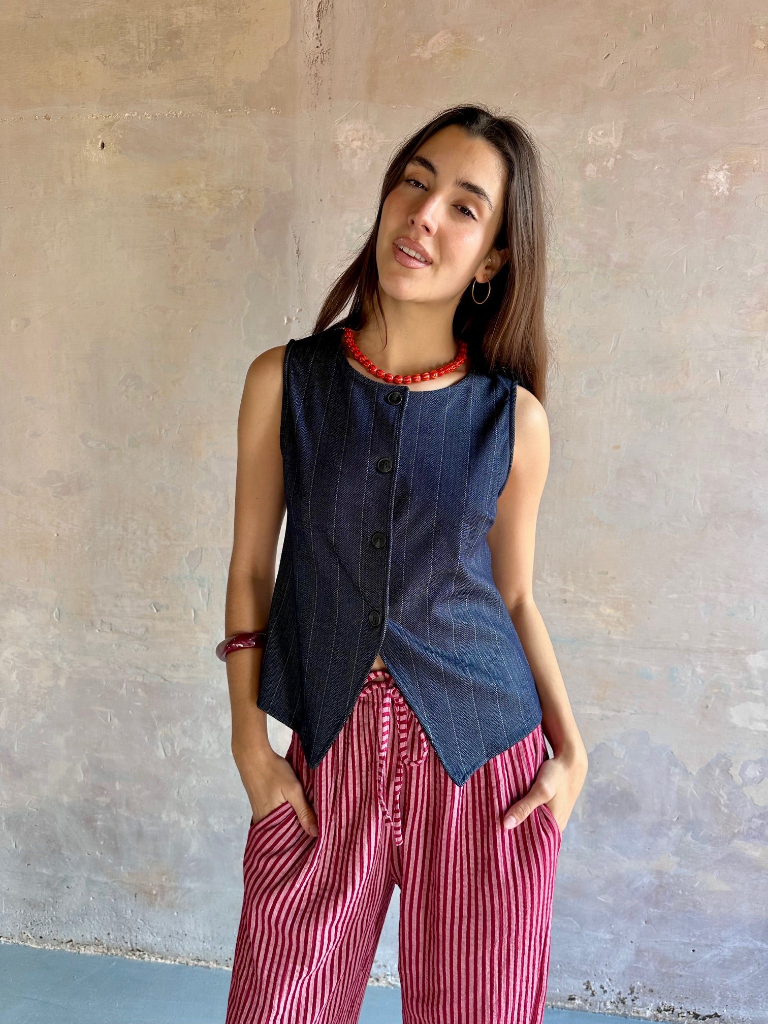 Chaleco efecto denim