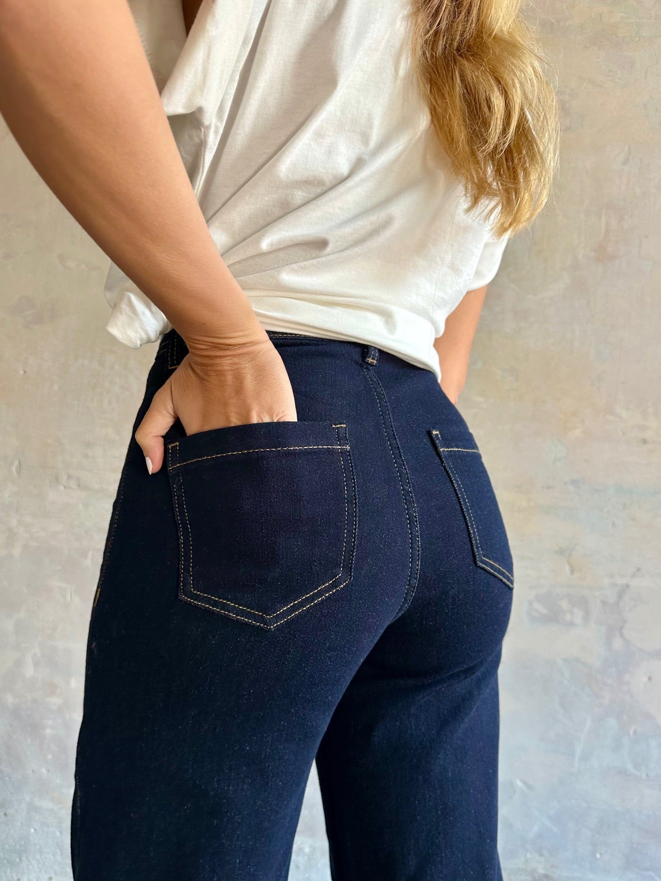 Jeans wide leg tiro alto