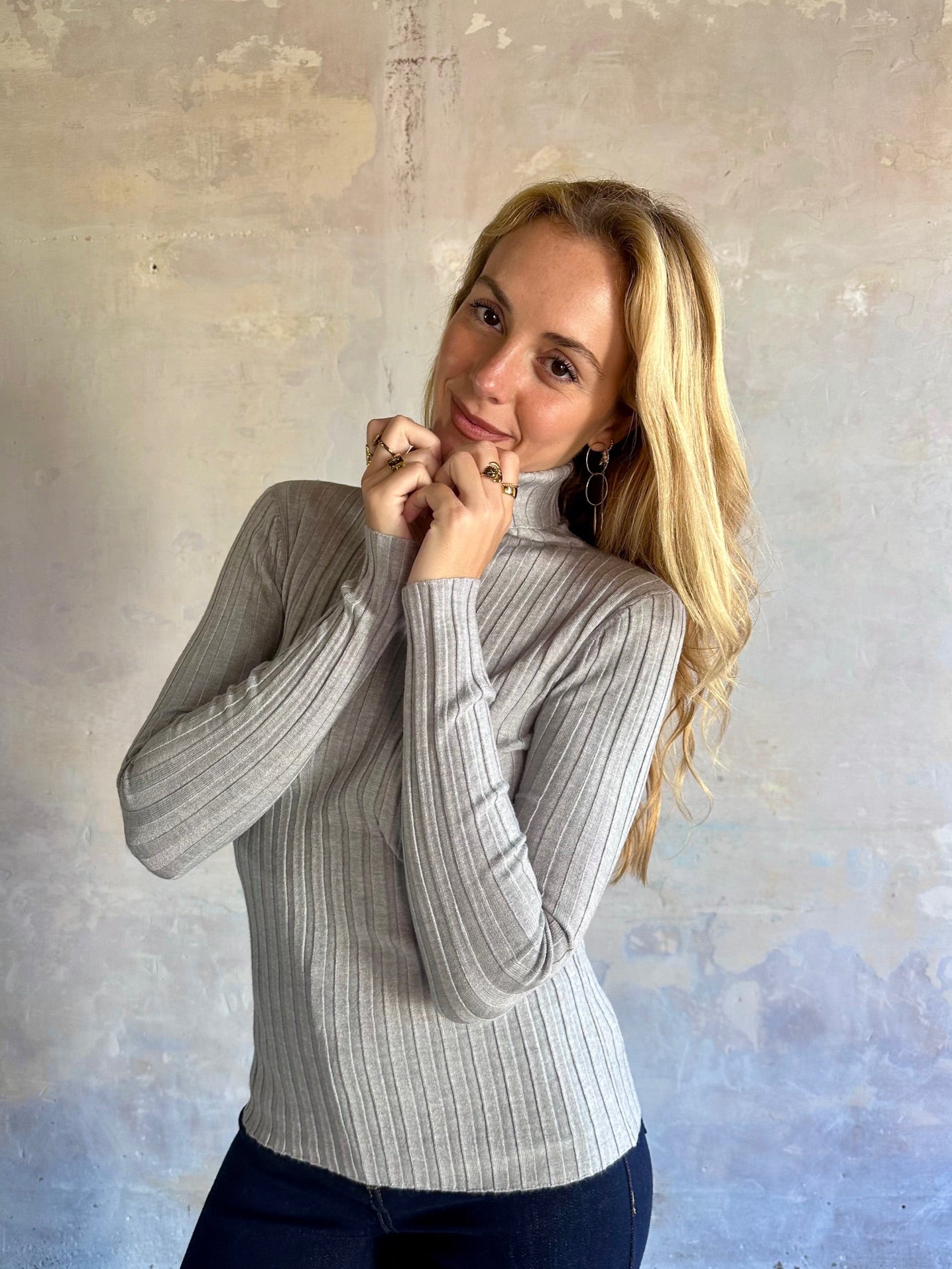 Jersey canalé cuello alto