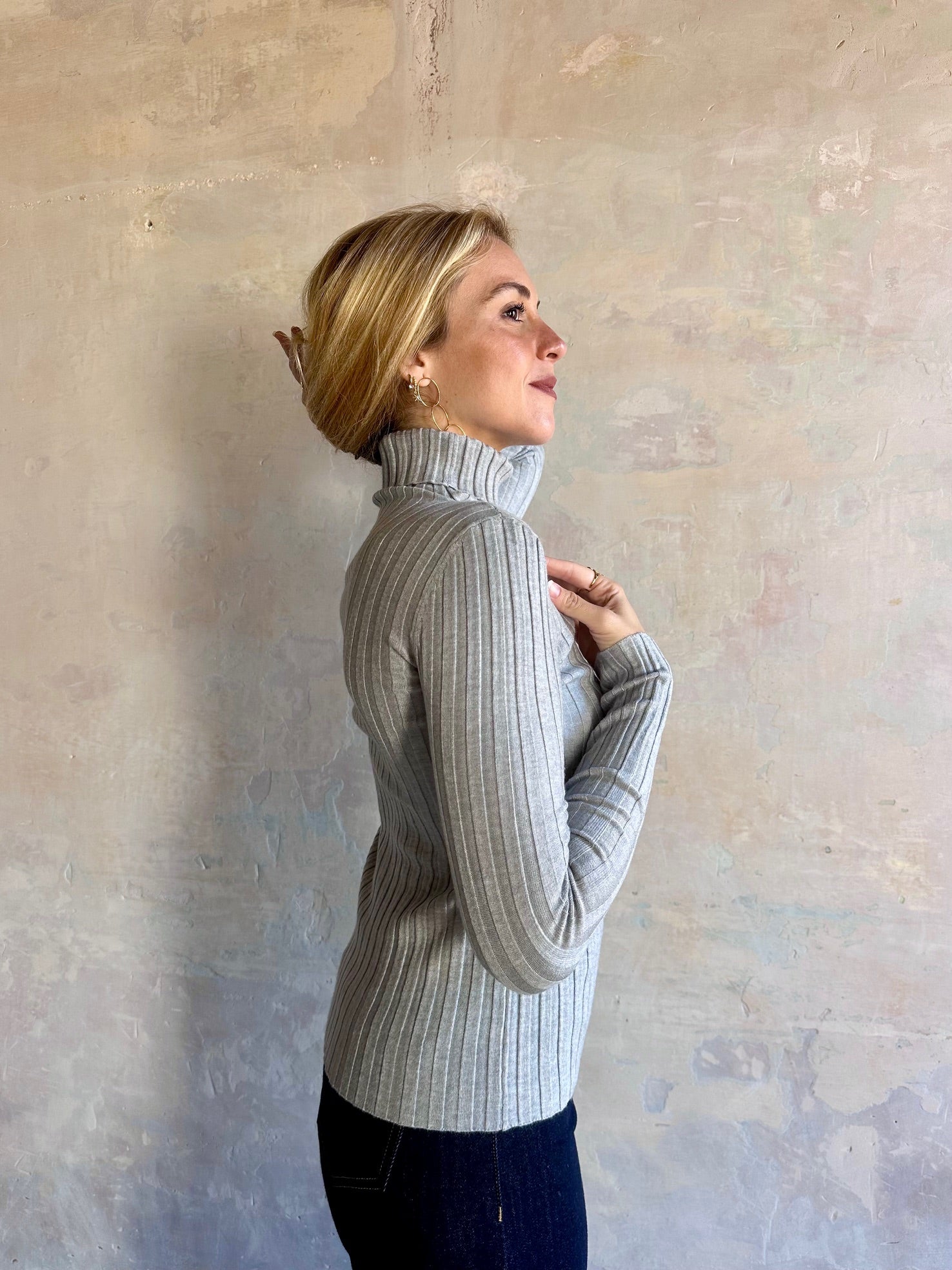 Jersey canalé cuello alto