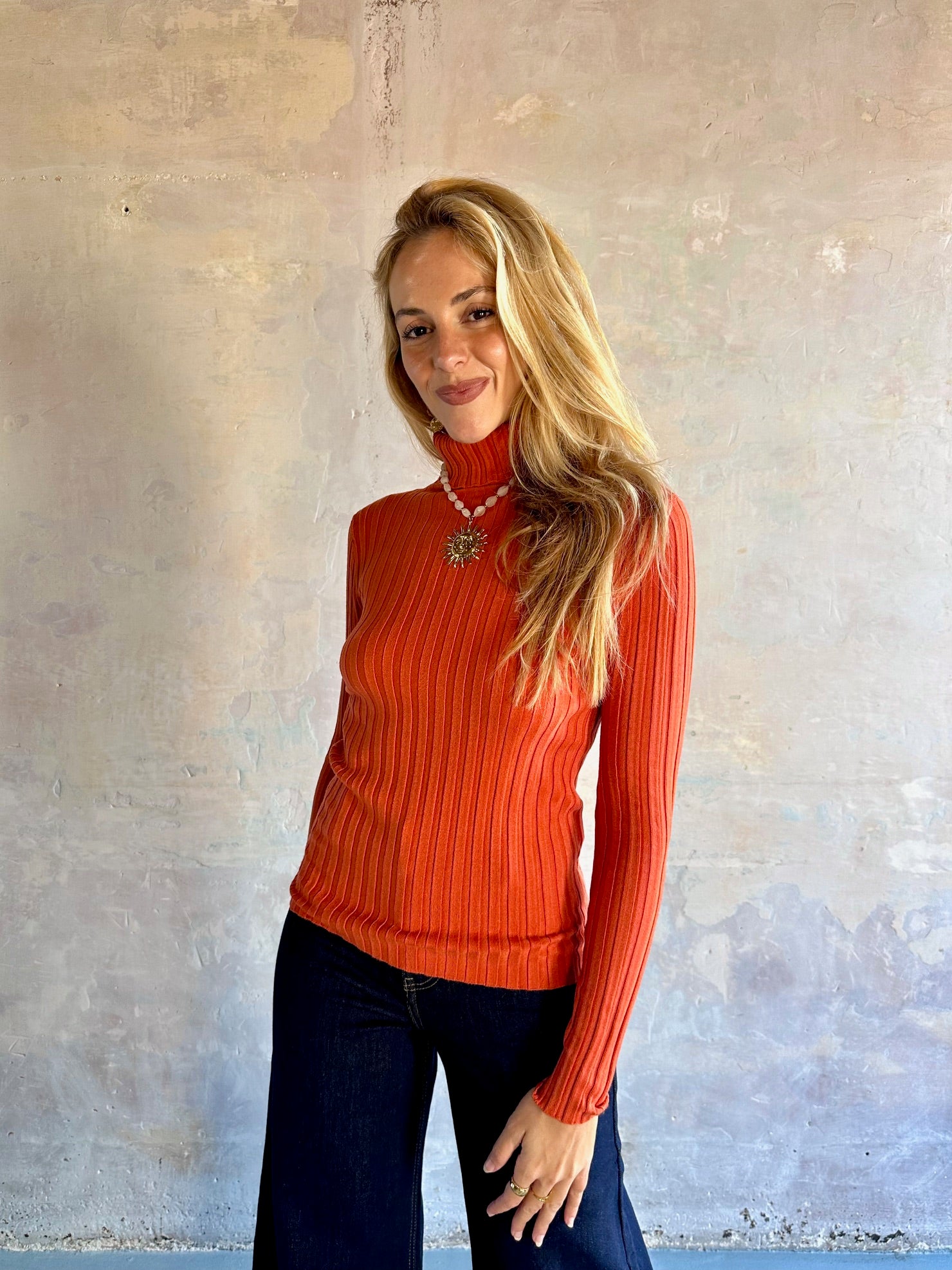 Jersey canalé cuello alto