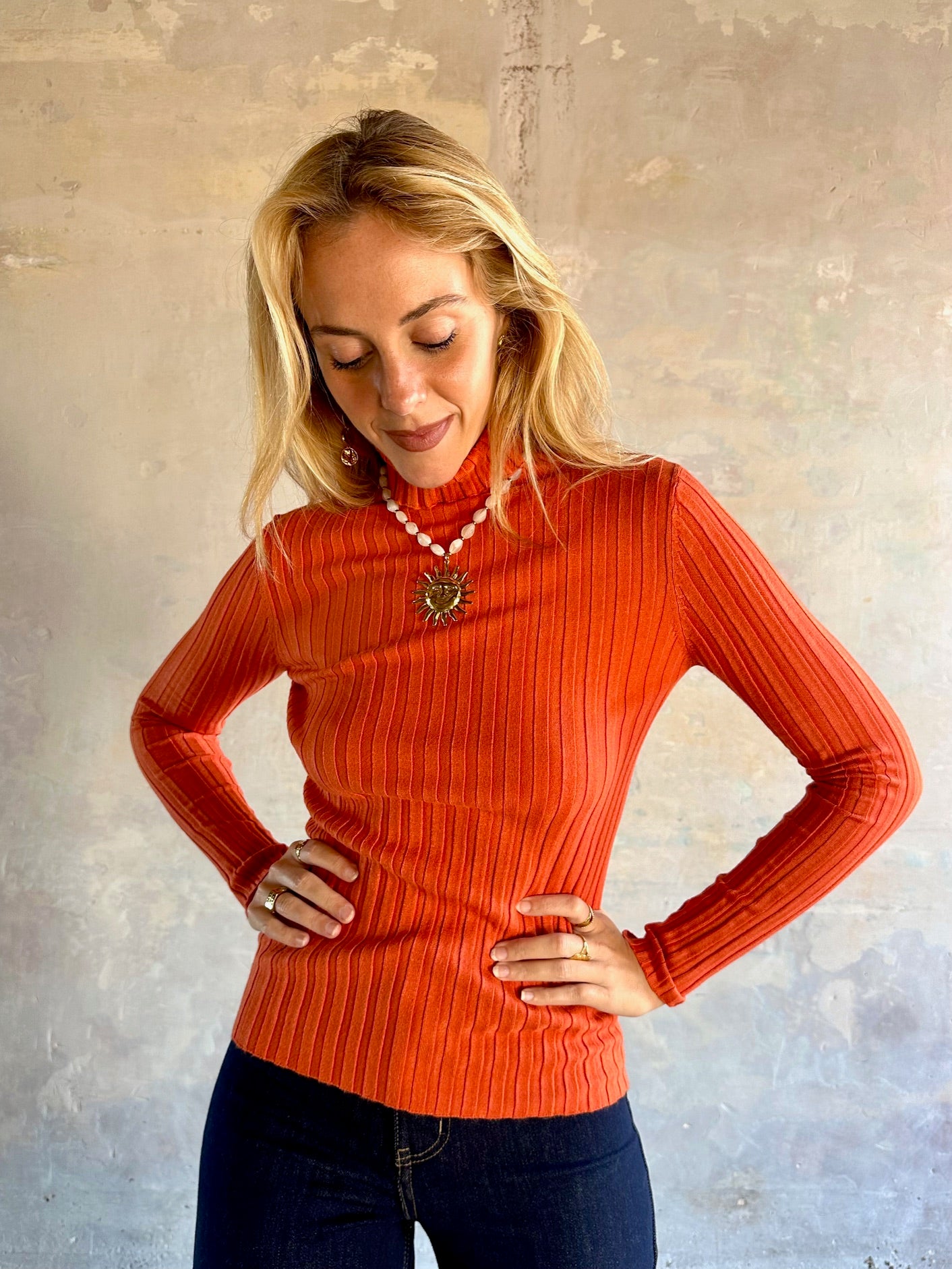 Jersey canalé cuello alto