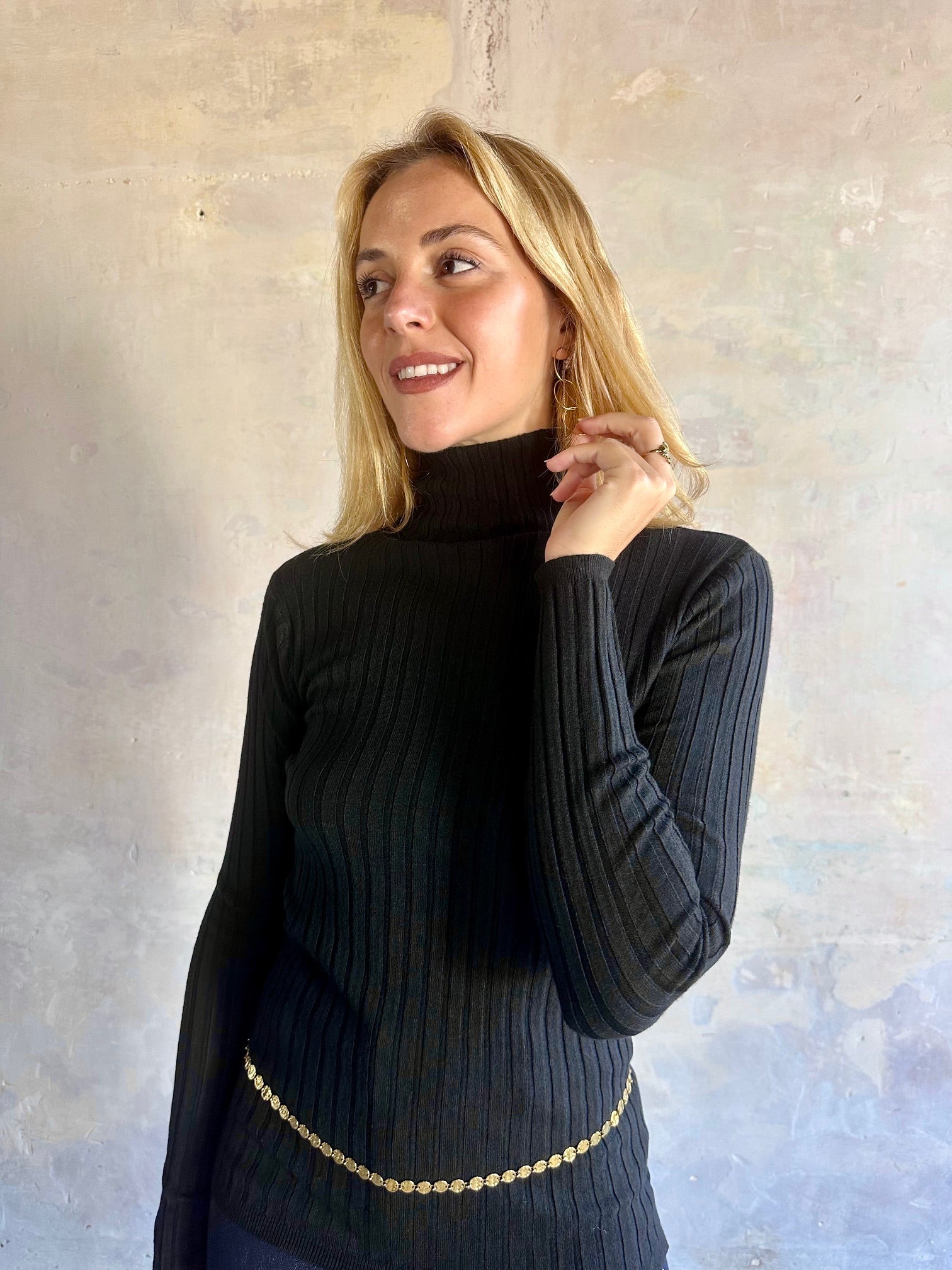 Jersey canalé cuello alto