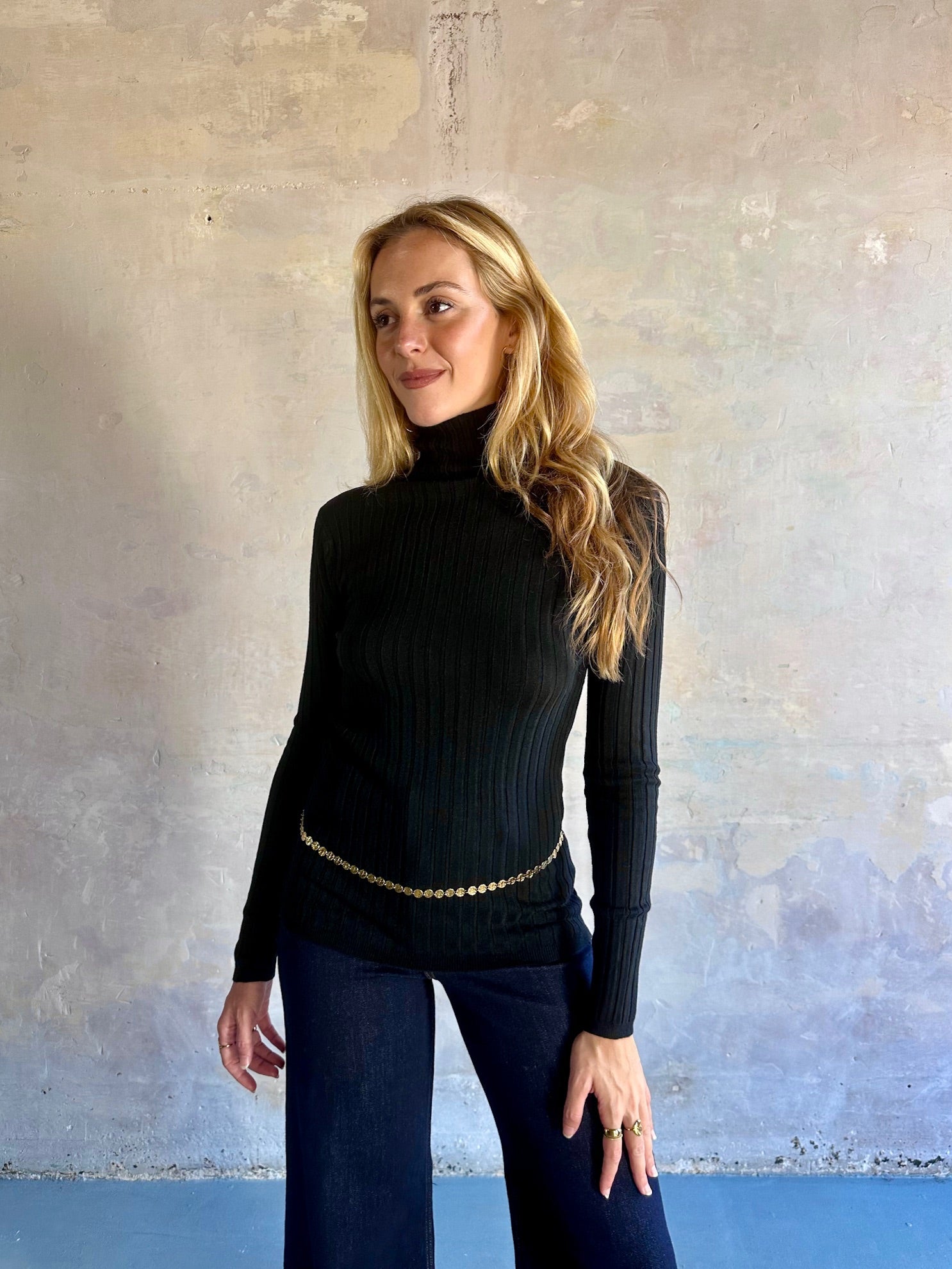 Jersey canalé cuello alto