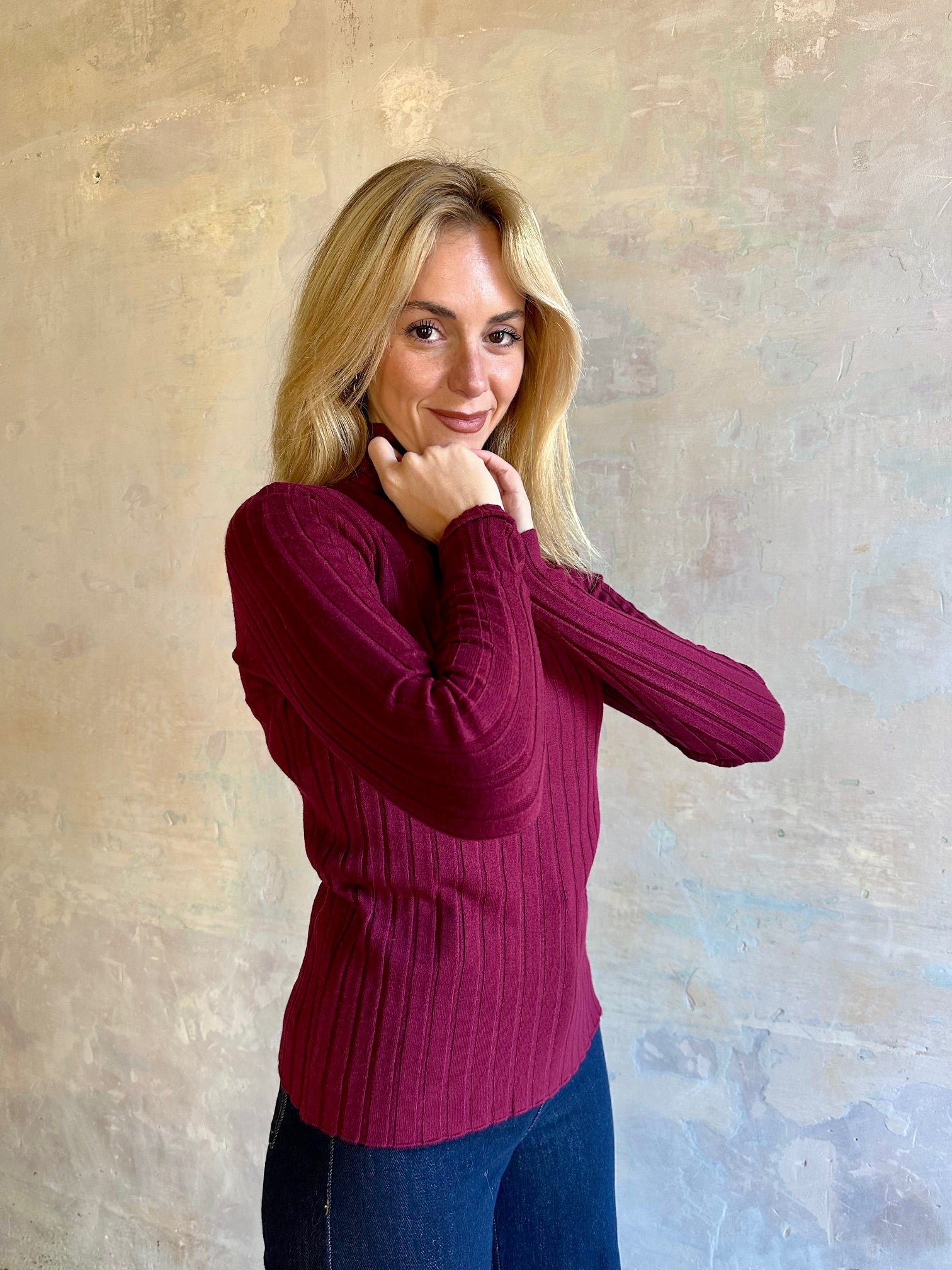 Jersey canalé cuello alto